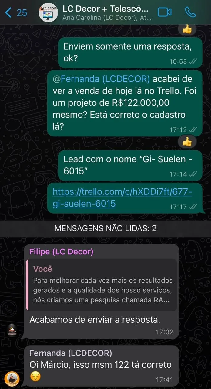 Conversa de WhatsApp: Projeto de R$ 122.000,00 fechado com um lead captado por anúncio