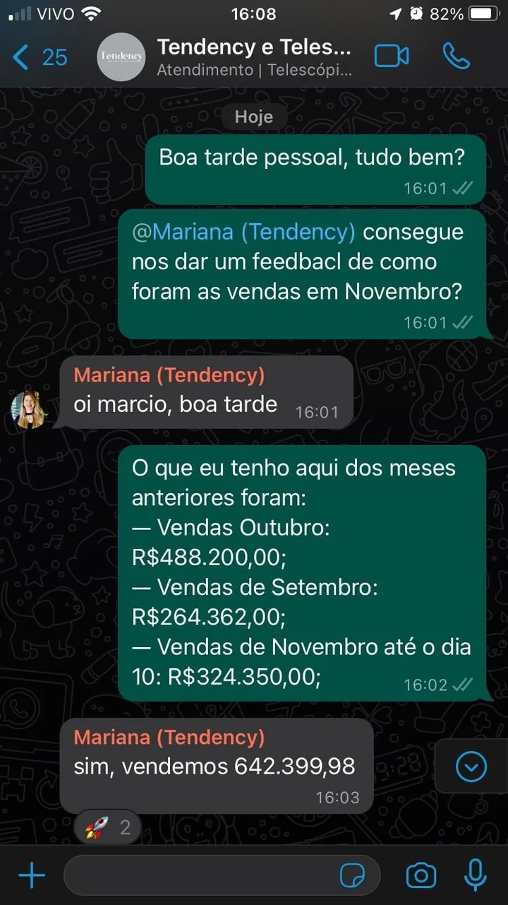 Conversa de WhatsApp: R$ 488.200,00 em outubro, R$ 264.362,00 em setembro e R$ 642.399,98 em novembro