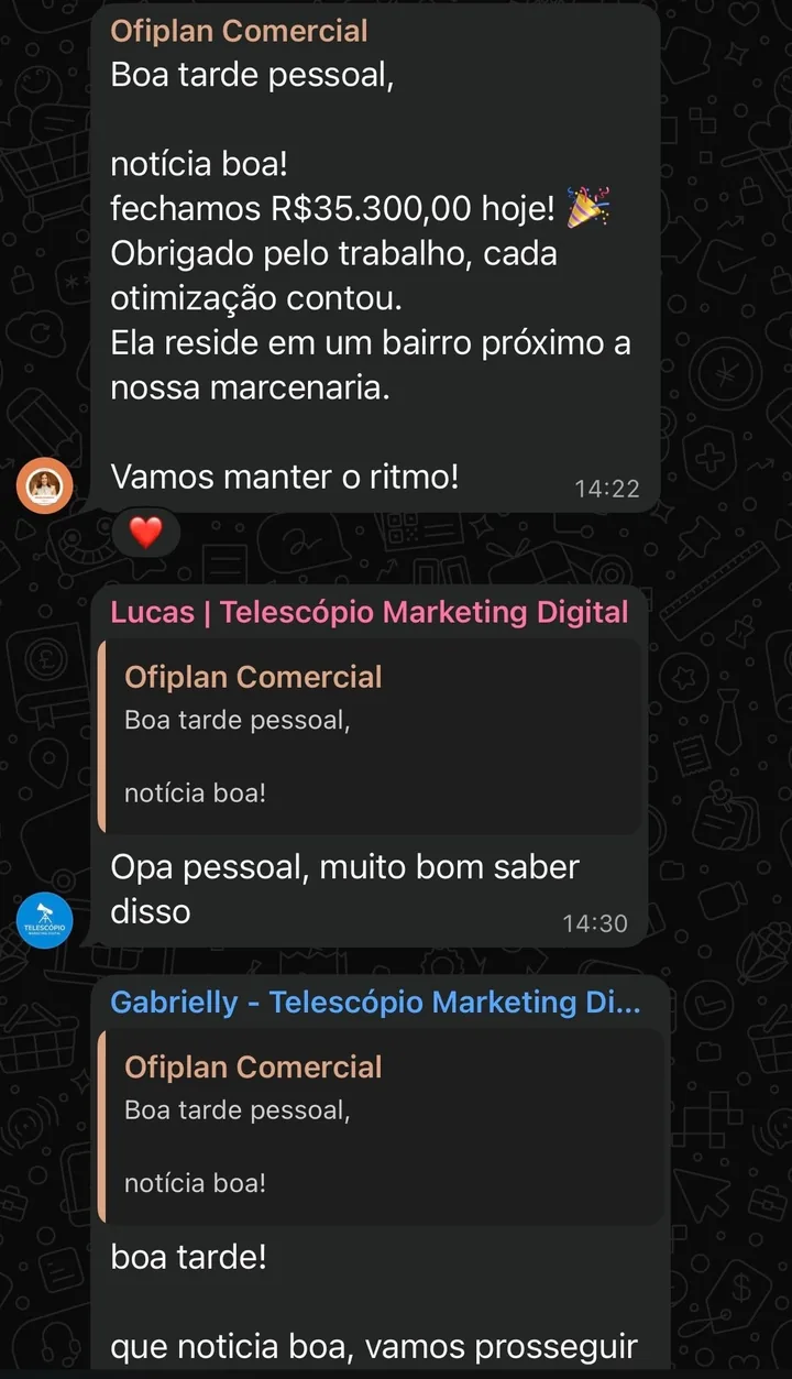 Conversa de WhatsApp: R$ 35.300,00 fechados em um único dia