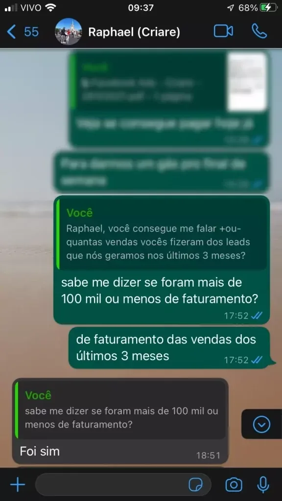 Conversa de WhatsApp: Mais de R$ 100 mil de faturamento em três meses, só com leads de anúncio